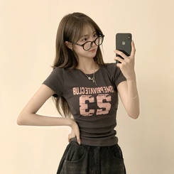 半袖Tシャツ ベーシックレタリングラウンド半袖Tシャツ CHARCOAL
