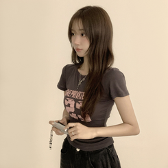 半袖Tシャツ ベーシックレタリングラウンド半袖Tシャツ CHARCOAL