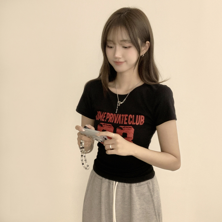 ベーシックレタリングラウンド半袖Tシャツ BLACK