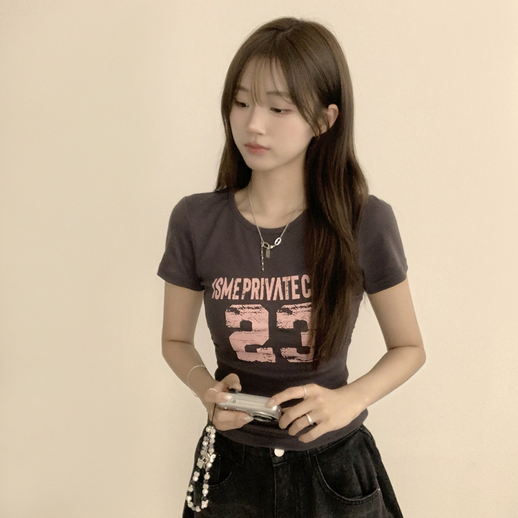 ベーシックレタリングラウンド半袖Tシャツ CHARCOAL
