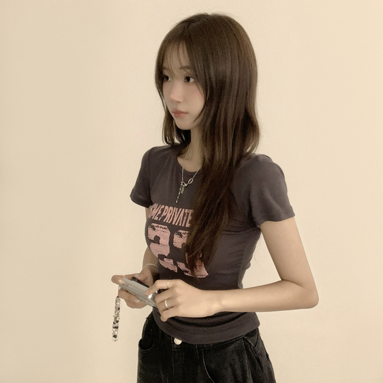 ベーシックレタリングラウンド半袖Tシャツ CHARCOAL
