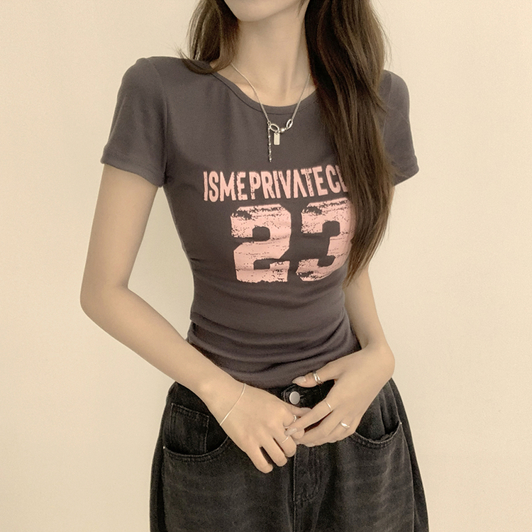 ベーシックレタリングラウンド半袖Tシャツ CHARCOAL