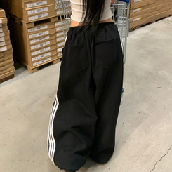 コットンパンツ トラックラインワイドバルーンパンツ BLACK