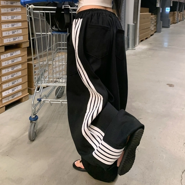 コットンパンツ トラックラインワイドバルーンパンツ BLACK
