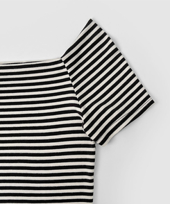 半袖Tシャツ ストライプオフショルダー半袖Tシャツ