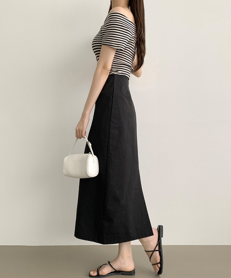 半袖Tシャツ ストライプオフショルダー半袖Tシャツ IVORY
