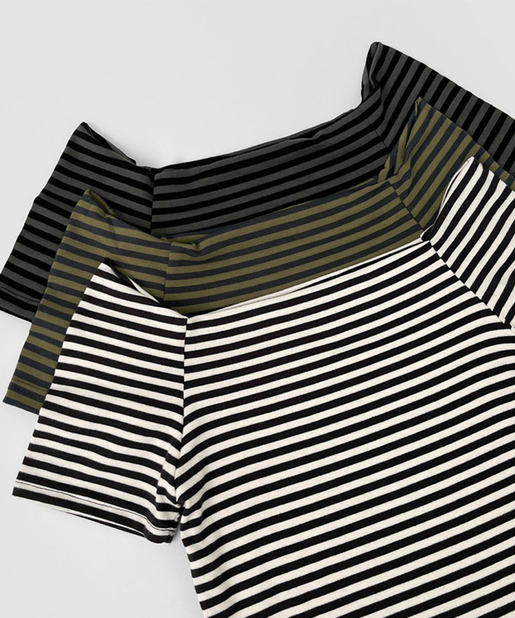 ストライプオフショルダー半袖Tシャツ