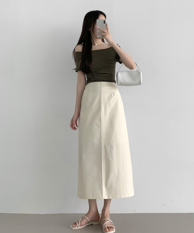 【丈別】バックスリットHラインロングスカート WHITE