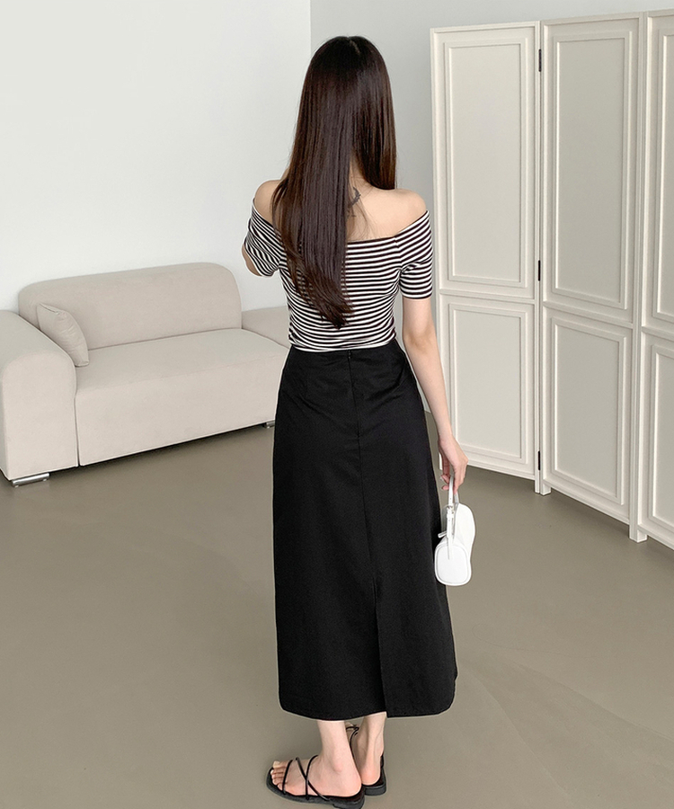 【丈別】バックスリットHラインロングスカート BLACK