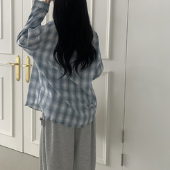 シャツ チェックポケットルーズシャツ BLUE