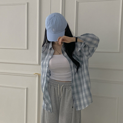 シャツ チェックポケットルーズシャツ BLUE