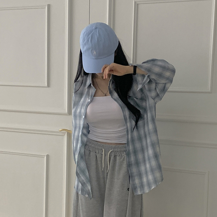チェックポケットルーズシャツ BLUE