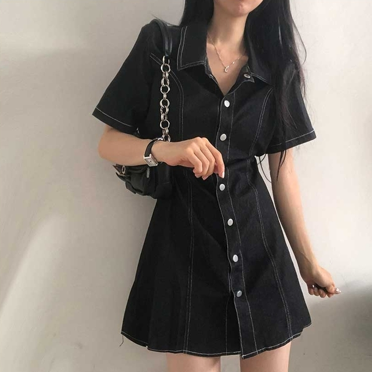 【SaturdayClub】コントラストステッチ ボタン ワンピース Dresses_600x600_crop_center.