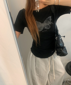 半袖Tシャツ バタフライウェーブオフTシャツ BLACK