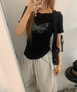 半袖Tシャツ バタフライウェーブオフTシャツ BLACK