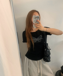 半袖Tシャツ バタフライウェーブオフTシャツ BLACK