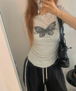 半袖Tシャツ バタフライウェーブオフTシャツ MELANGE