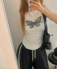半袖Tシャツ バタフライウェーブオフTシャツ MELANGE