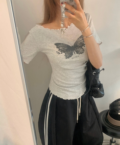 半袖Tシャツ バタフライウェーブオフTシャツ MELANGE