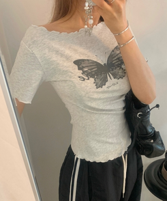 半袖Tシャツ バタフライウェーブオフTシャツ MELANGE
