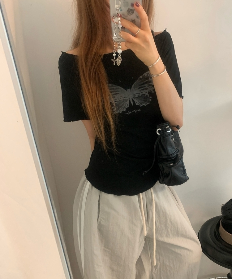 バタフライウェーブオフTシャツ BLACK