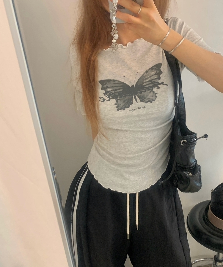 バタフライウェーブオフTシャツ MELANGE