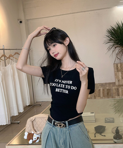 半袖Tシャツ シャーリングレタリング半袖Tシャツ BLACK