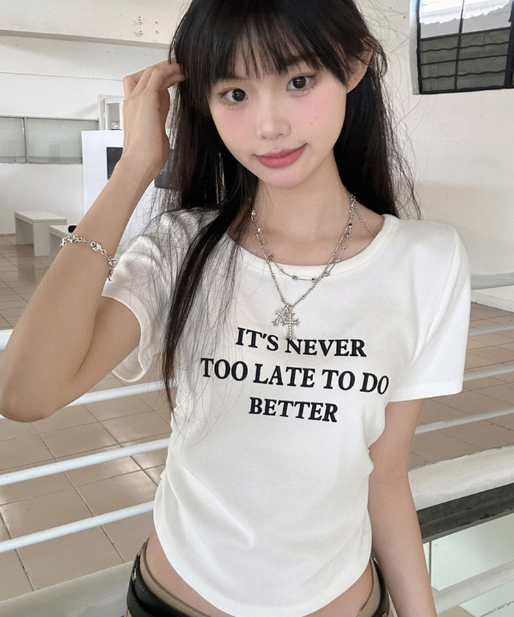 シャーリングレタリング半袖Tシャツ WHITE