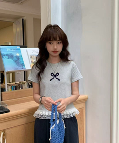 半袖Tシャツ リボンフリル半袖Tシャツ GREY