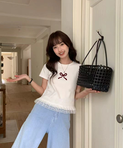 半袖Tシャツ リボンフリル半袖Tシャツ WHITE