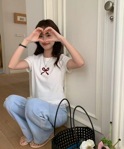 半袖Tシャツ リボンフリル半袖Tシャツ WHITE