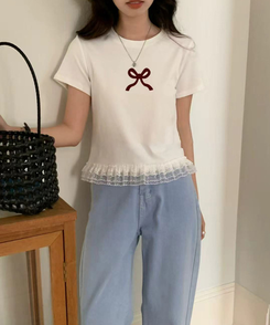 半袖Tシャツ リボンフリル半袖Tシャツ WHITE