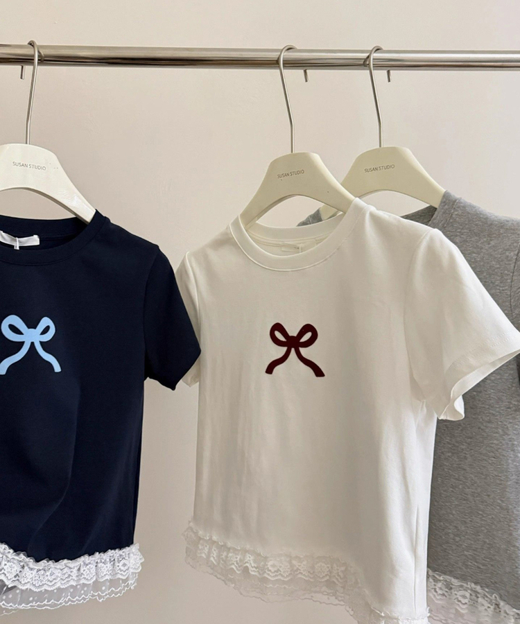 半袖Tシャツ リボンフリル半袖Tシャツ