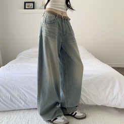 デニム ウォッシングバルーンハイウエストデニムパンツ LIGHT BLUE