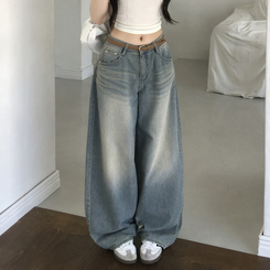 デニム ウォッシングバルーンハイウエストデニムパンツ LIGHT BLUE