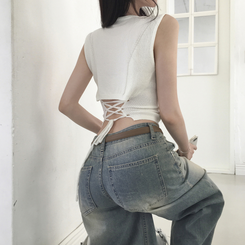 デニム ウォッシングバルーンハイウエストデニムパンツ LIGHT BLUE
