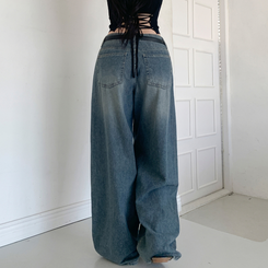 デニム ウォッシングバルーンハイウエストデニムパンツ MID DENIM