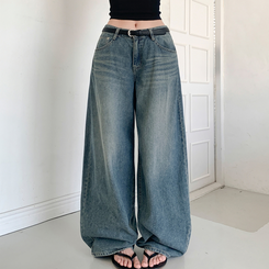 デニム ウォッシングバルーンハイウエストデニムパンツ MID DENIM
