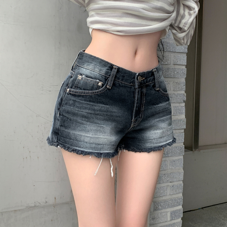 ローライズカットデニムショートパンツ|ショートパンツ|韓国 ローライズカットデニムショートパンツ|ショートパンツ|韓国