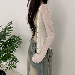 カーディガン Vネックボタンシースルーカーディガン(6color) IVORY