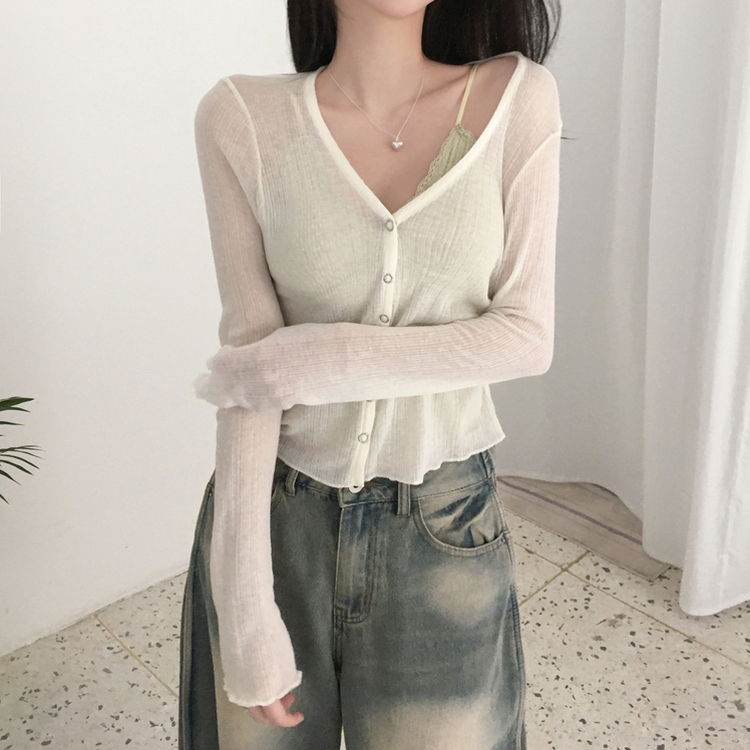 Vネックボタンシースルーカーディガン(6color) IVORY
