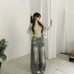 デニム ビッグポケットスリットワイドデニムパンツ LIGHT BLUE