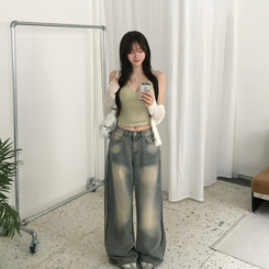 デニム ビッグポケットスリットワイドデニムパンツ LIGHT BLUE