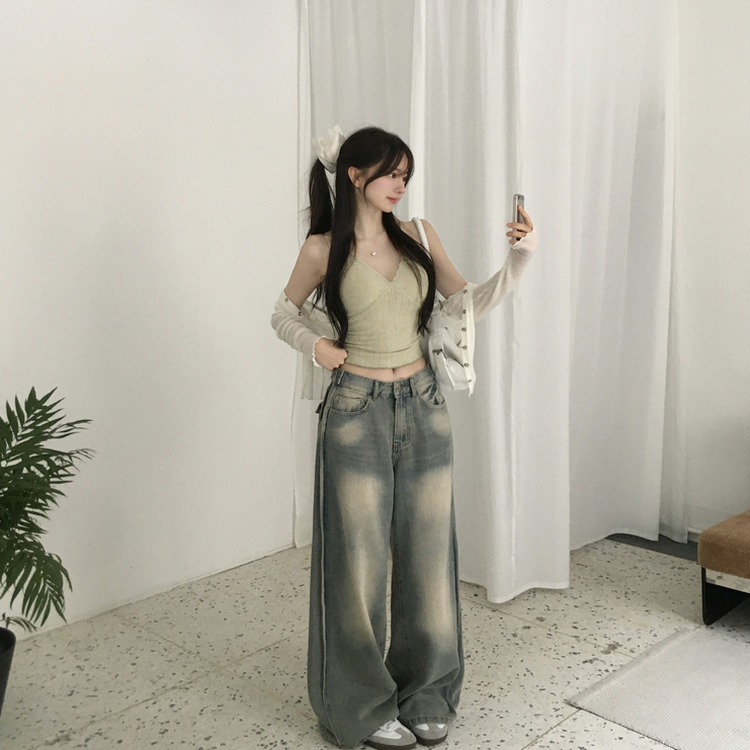 ビッグポケットスリットワイドデニムパンツ LIGHT BLUE