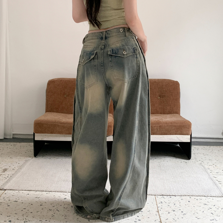ビッグポケットスリットワイドデニムパンツ LIGHT BLUE