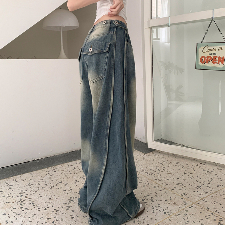 ビッグポケットスリットワイドデニムパンツ BLUE