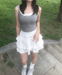 ノースリーブ 【カップ付き】レイヤードボタンスリムキャミソール MERANGE GRAY