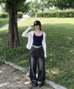 ノースリーブ 【カップ付き】レイヤードボタンスリムキャミソール NAVY