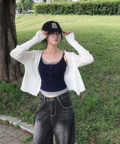 ノースリーブ 【カップ付き】レイヤードボタンスリムキャミソール NAVY