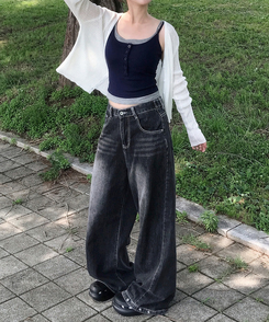 ノースリーブ 【カップ付き】レイヤードボタンスリムキャミソール NAVY